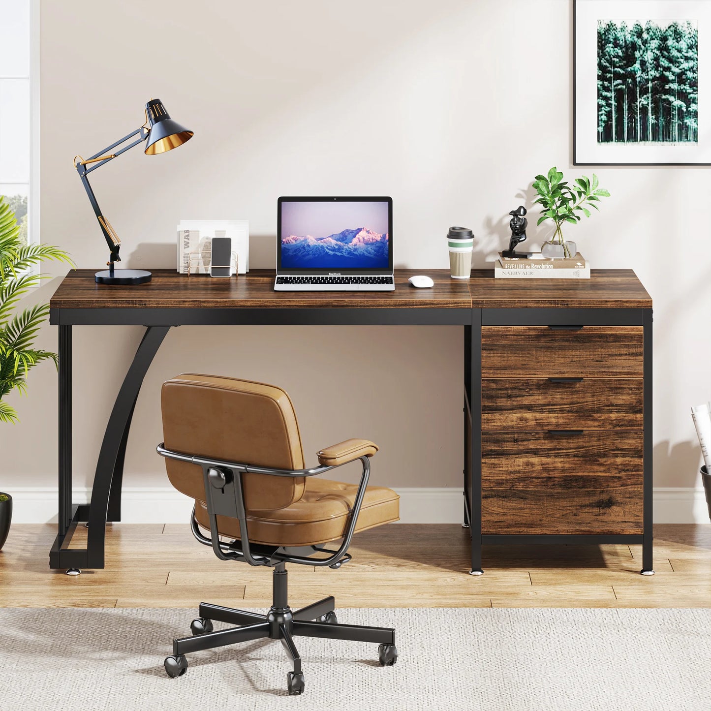59-Inch PC Desk with 3 Reversible Drawers
