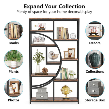 Elegant Geometric 5 Tier Bookshelf with Open Display Shelves