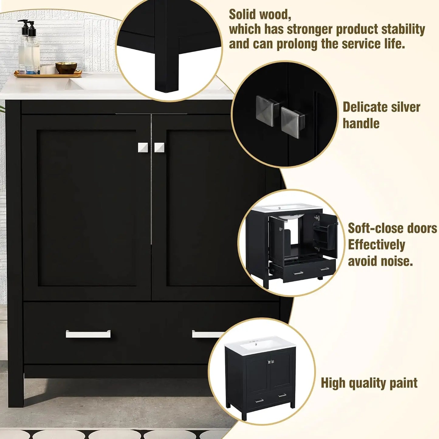 60" Solid Wood Double Sink Bathroom Vanity with Sink Top