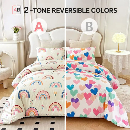 Lightweight Soft 3 Piece Rainbow Comforter Set with 2 Pillow Covers