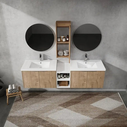 72 Inch Wall-Mounted Bath Vanity with Sink & Side Cabinet