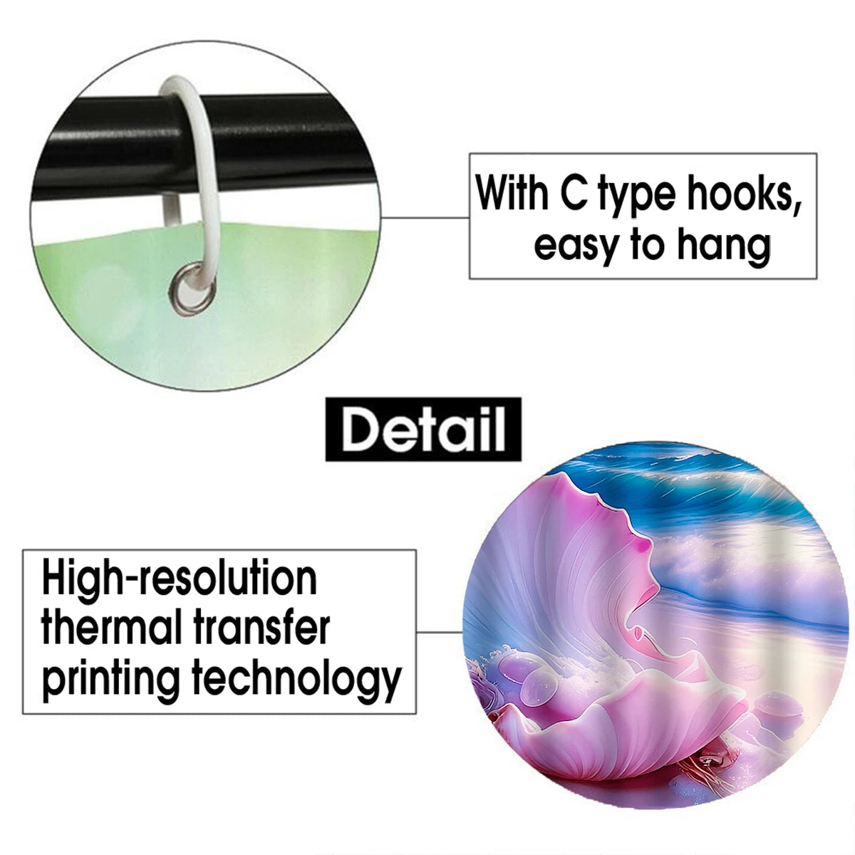 4 Pcs Pink Seashell Beach Shower Curtain Bathroom Set