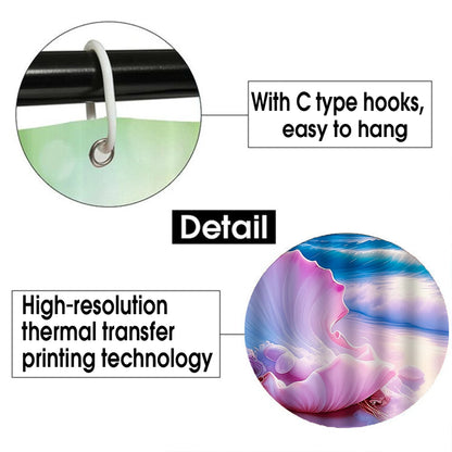 4 Pcs Pink Seashell Beach Shower Curtain Bathroom Set