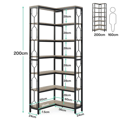 7-Tier Corner Bookshelf with Open Display Shelves