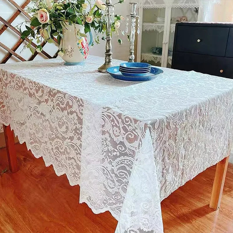 Romantic, Elegant White Lace Rectangular Tablecloth