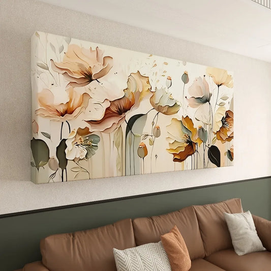 Abstract Floral Canvas Art with Flowy Petal and Leaf Design