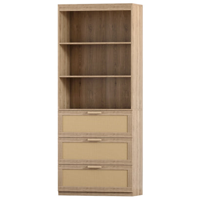 71" Tall Rattan Bookcase with 3 Drawers