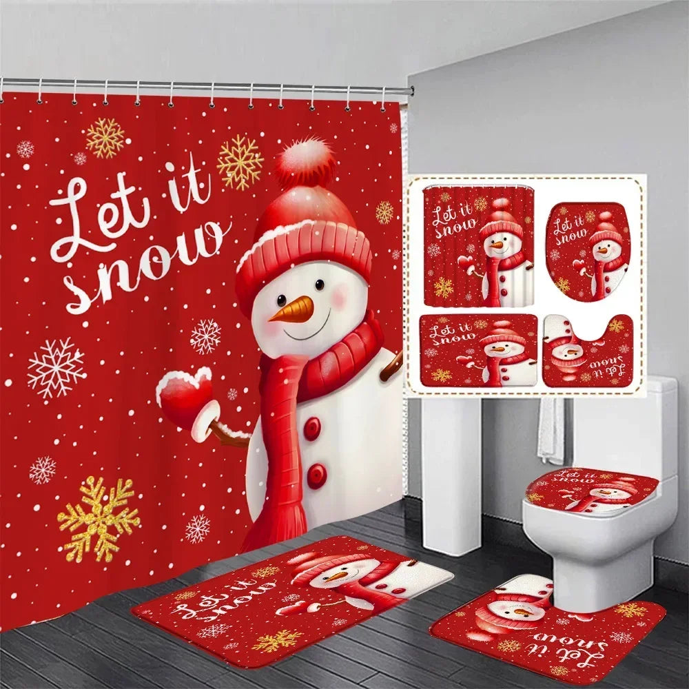 Christmas Shower Curtain & Bath Mat Set
