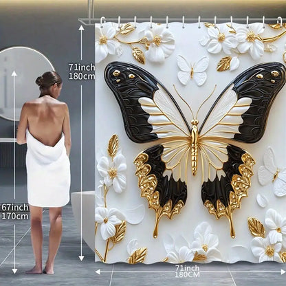 1pc/ 4pcs Platinum Butterfly Shower Curtain Set