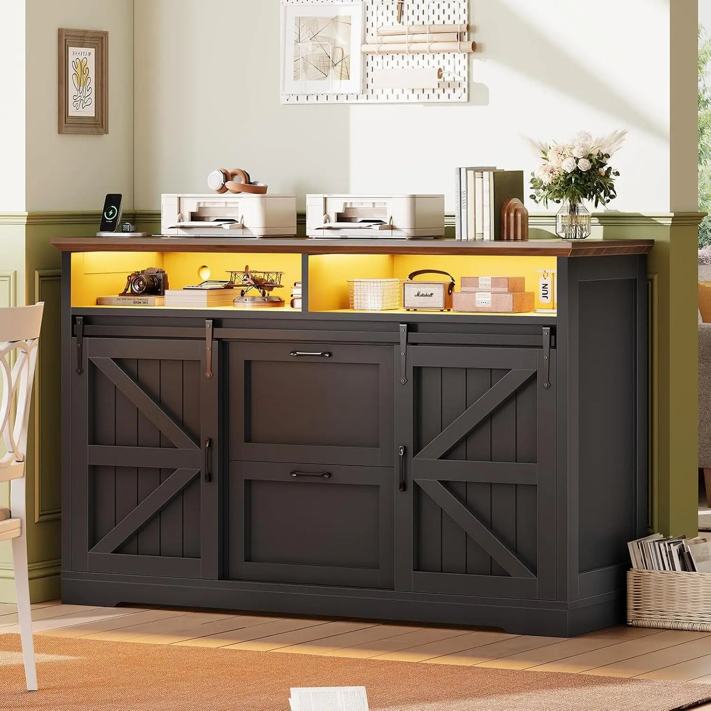 Farmhouse File Cabinet with 2 Drawers for Home Office