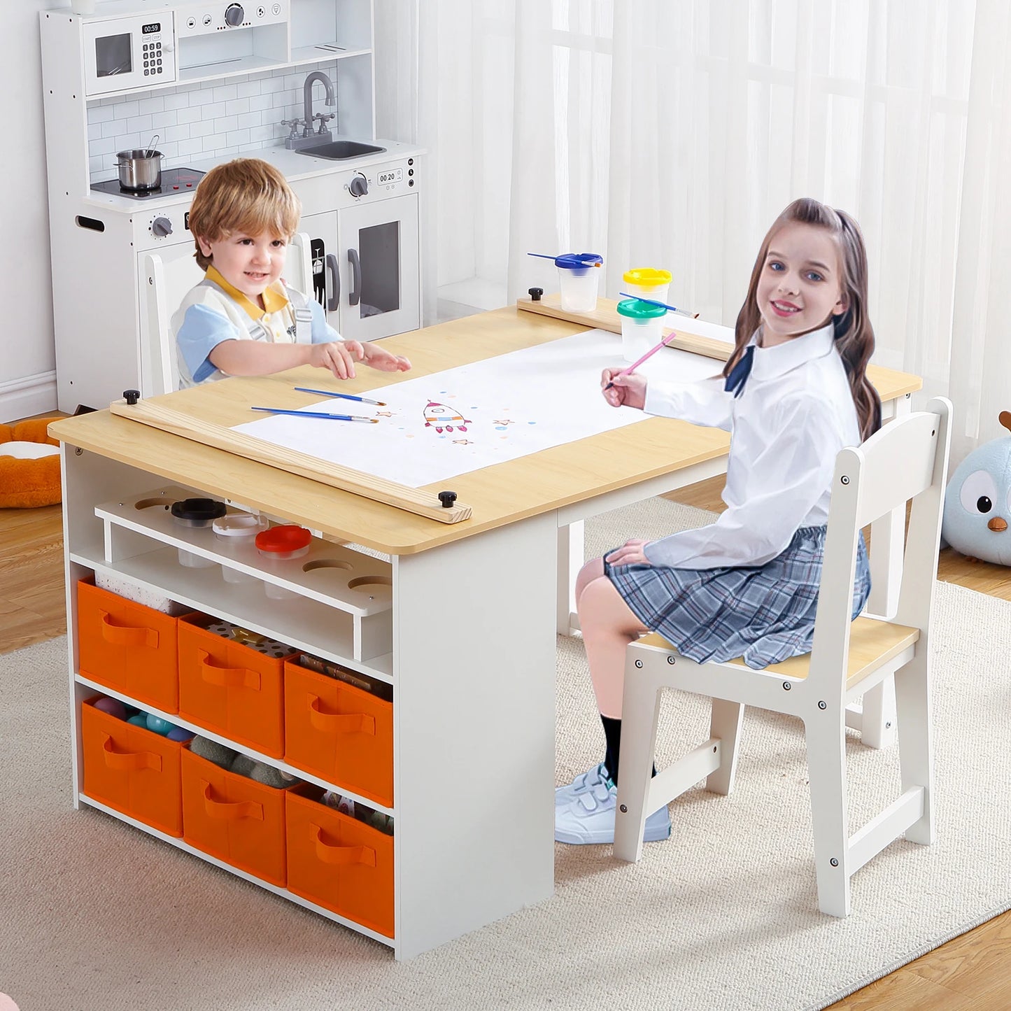 Toddler Craft & Play Wood Activity Table with Storage Bins