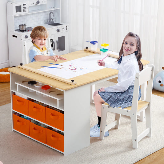 Toddler Craft & Play Wood Activity Table with Storage Bins