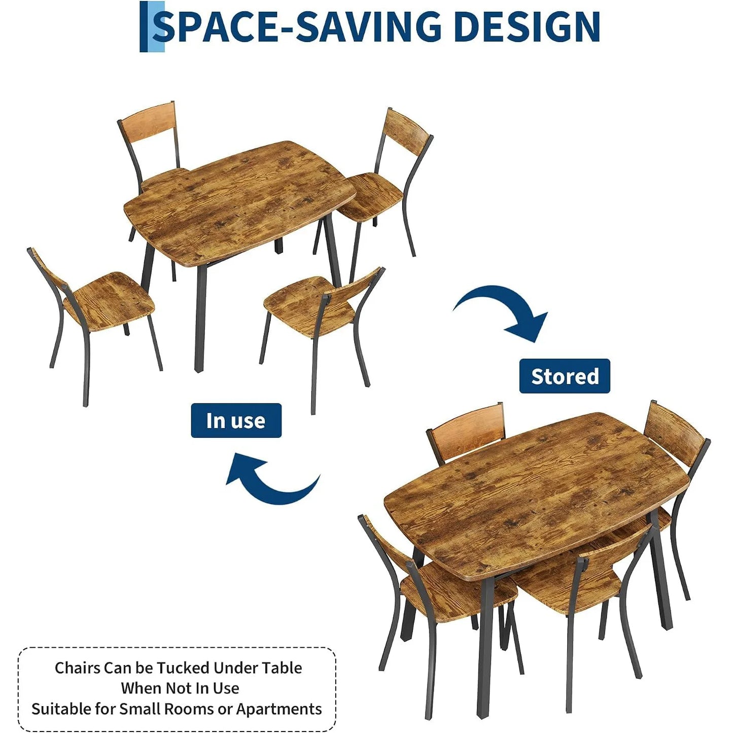 5 Piece Dining Table Set For 4 with Storage Shelf
