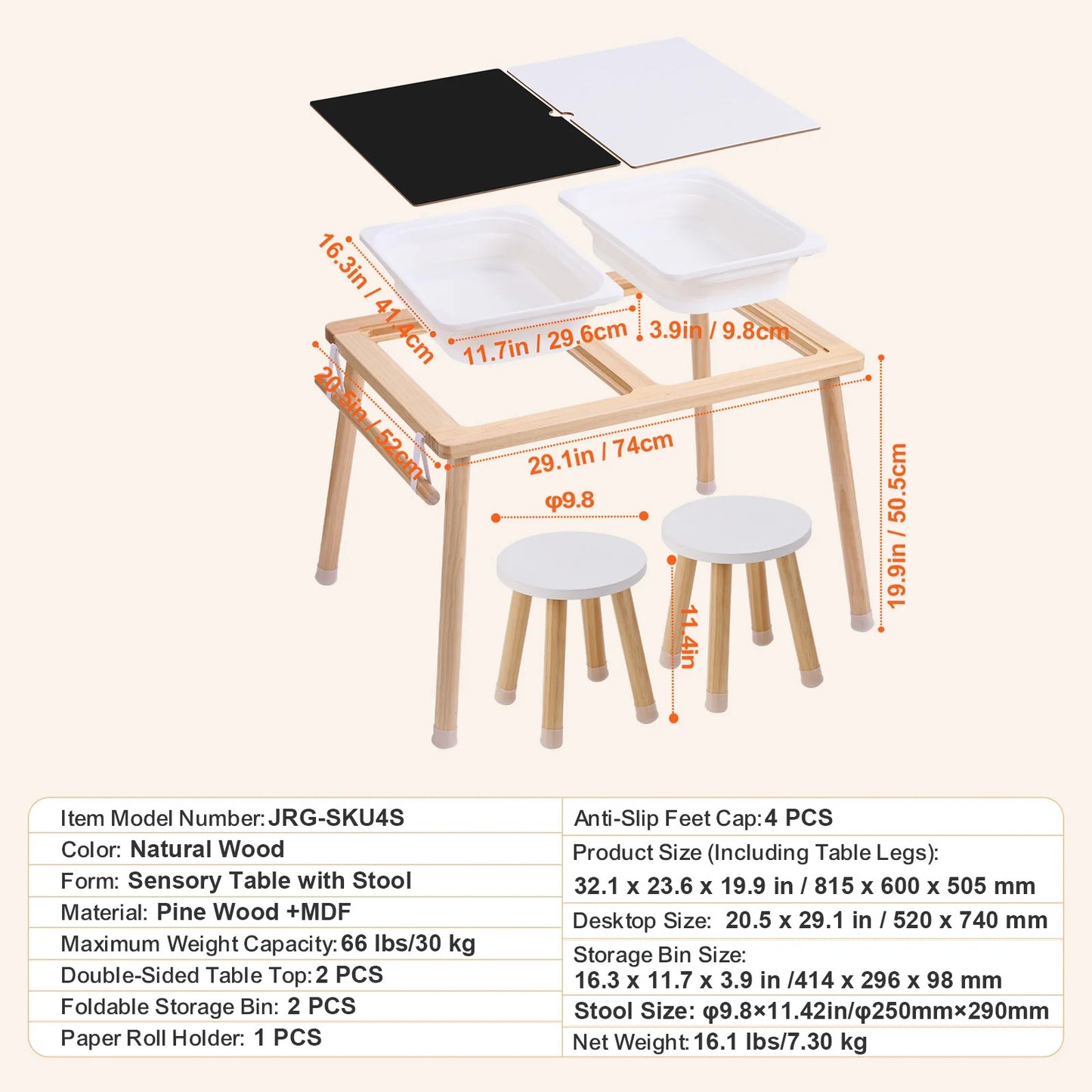 Wooden Sensory Table for Kids Activity with Storage Bins