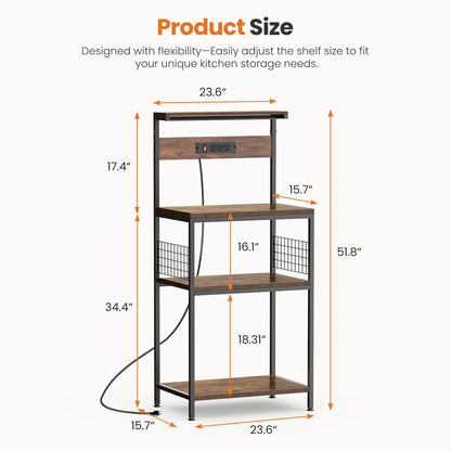Kitchen Bakers Rack with Power Outlet & Adjustable Storage Shelf
