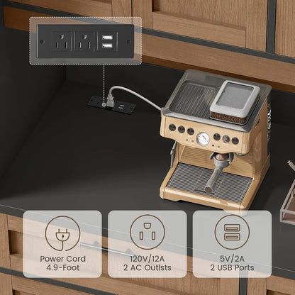 71" Kitchen Pantry Cabinet with Charging Station & LED Light