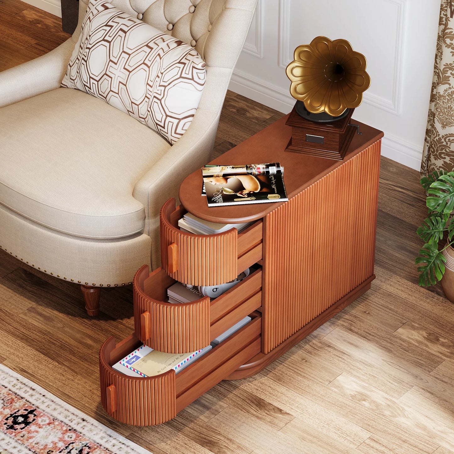 Narrow Solid Wood 3-Drawer End Table