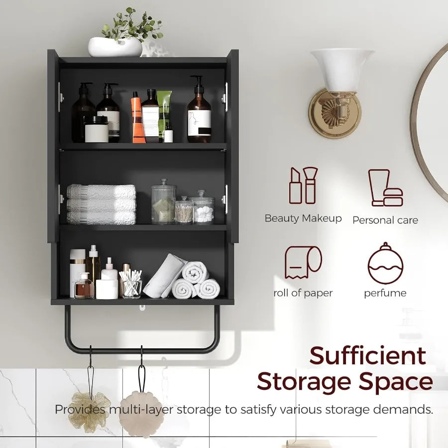 Wall Mounted Medicine Cabinet w/ Towel Bar & Adjustable Shelf