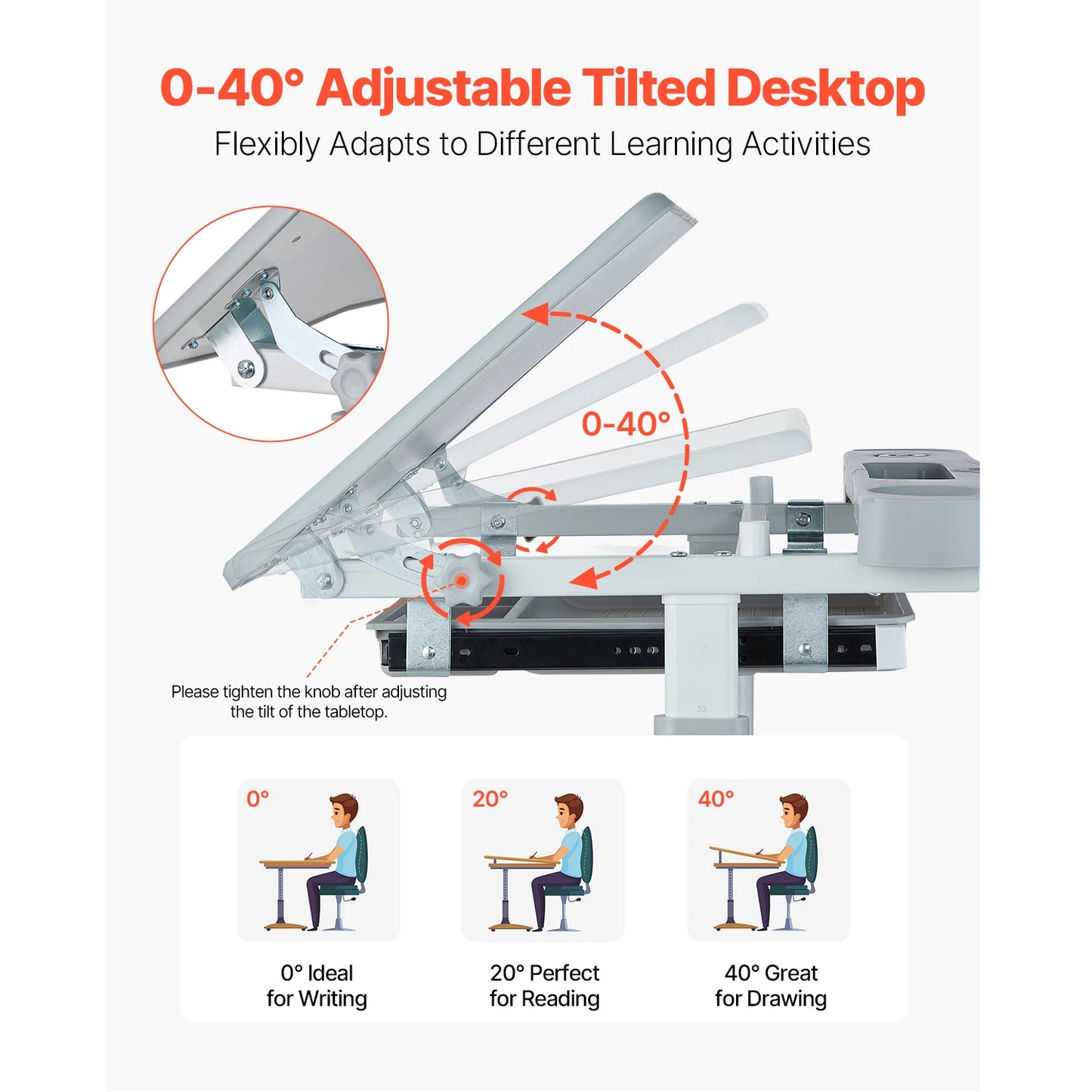Kids Study Chair and Desk Set with Adjustable Height