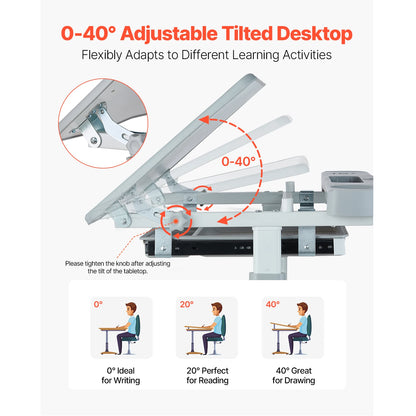 Kids Study Chair and Desk Set with Adjustable Height