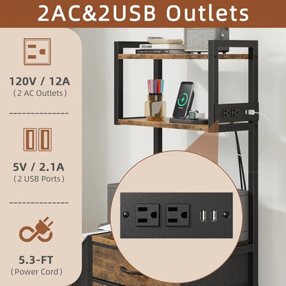 3-Drawer File Cabinet with Charging Station