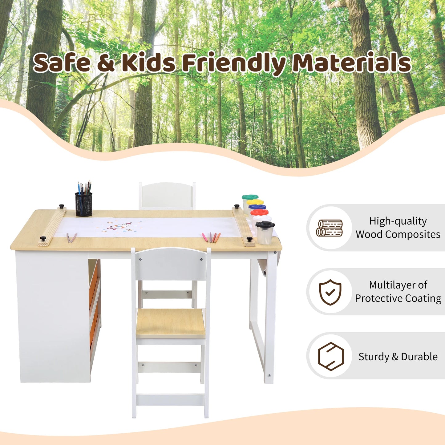 Toddler Craft & Play Wood Activity Table with Storage Bins