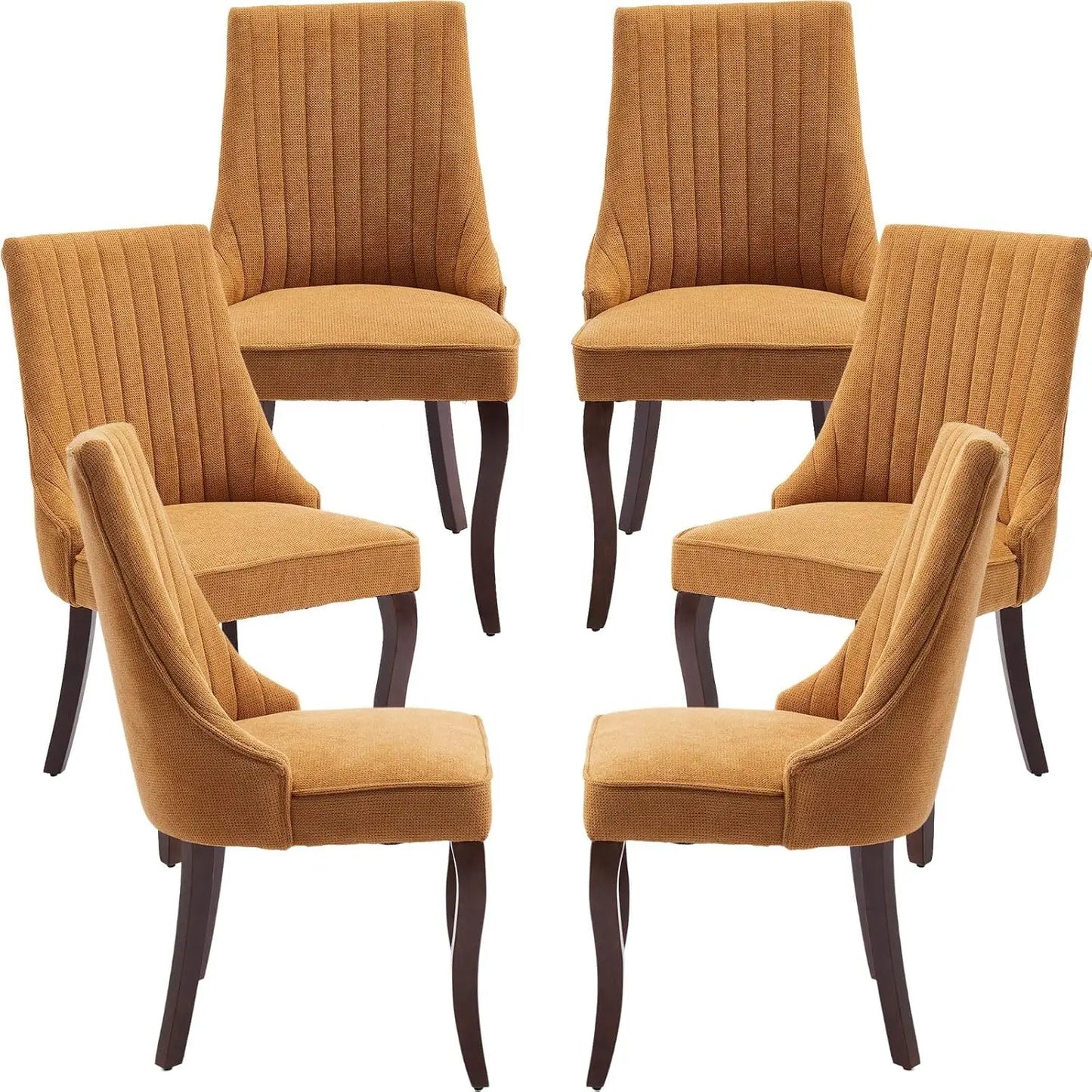 Set of 6 Velvet Upholstered Dining Chairs with Wood Legs