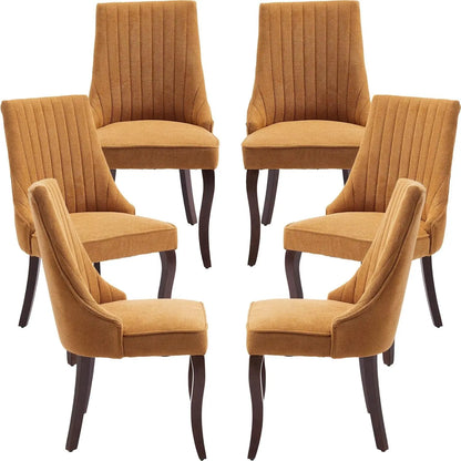 Set of 6 Velvet Upholstered Dining Chairs with Wood Legs