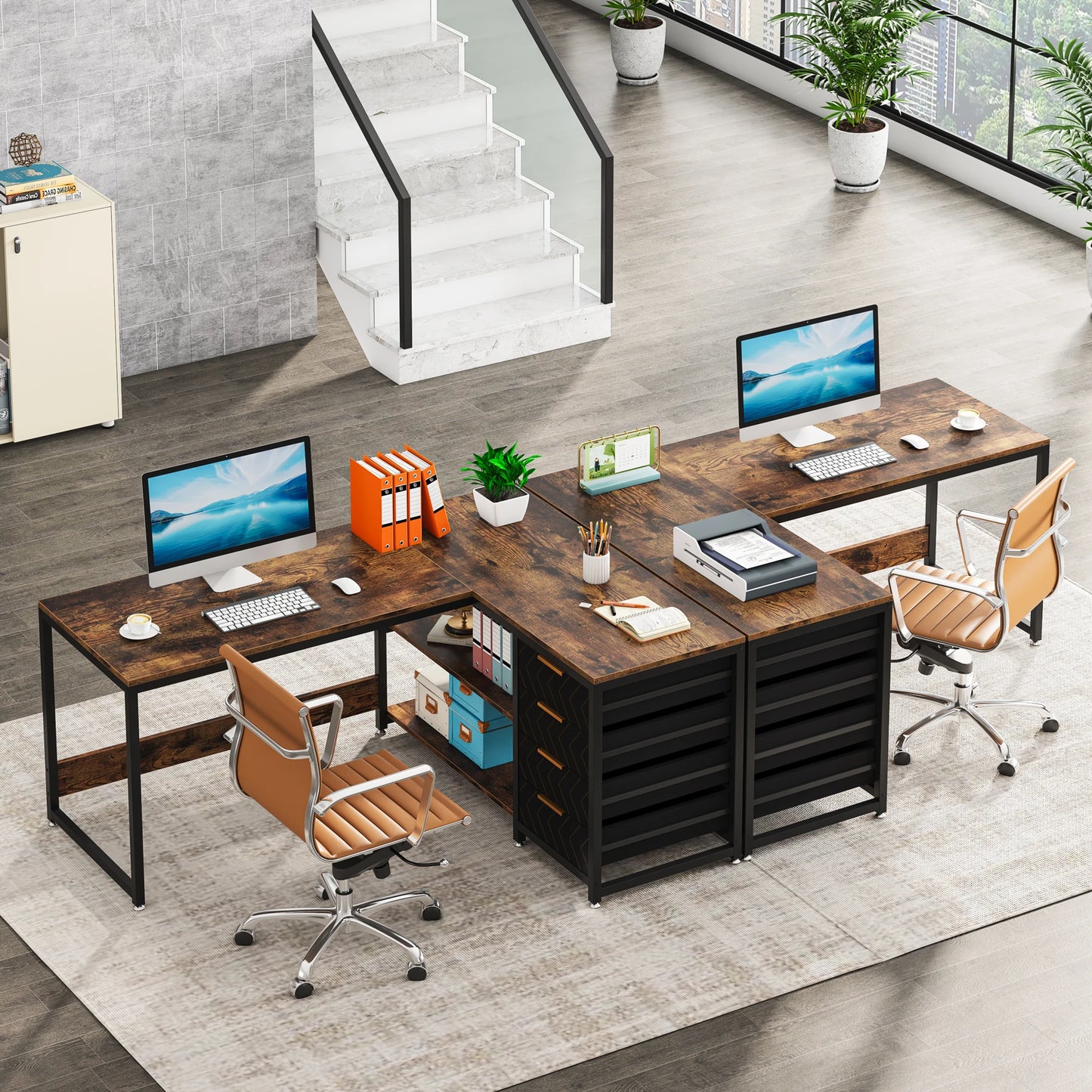 59 inch Corner Desk with Shelves & Storage Drawers