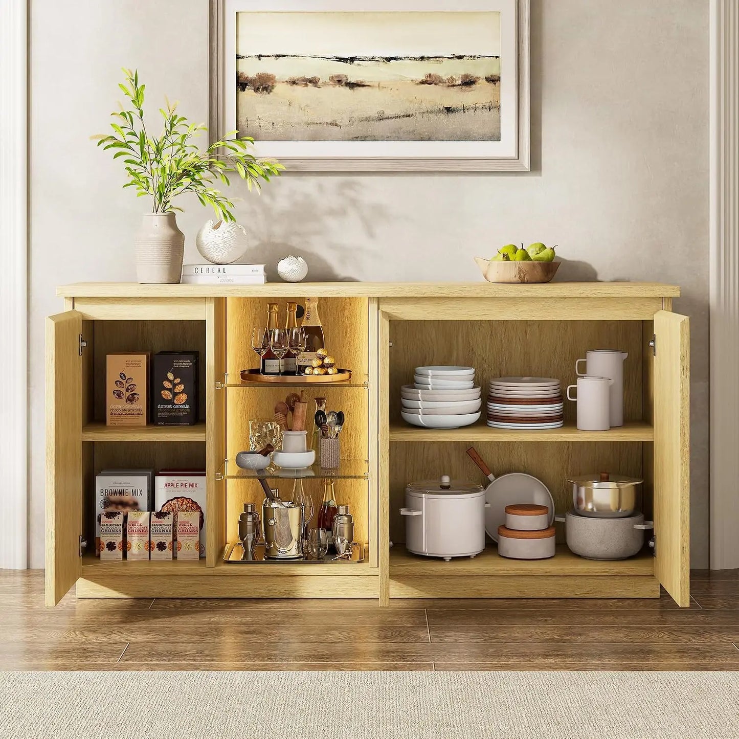 Sideboard Buffet Cabinet with Storage & LED Lights