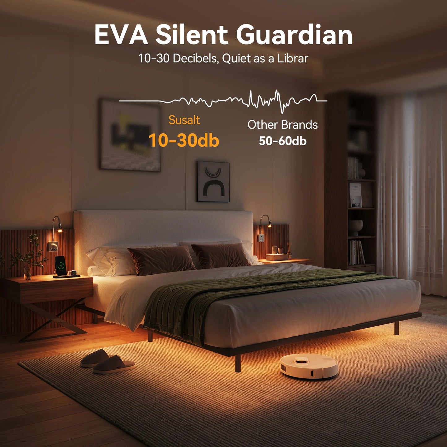 Luxury King Size Bed with Integrated Nightstands & Reading Lamps