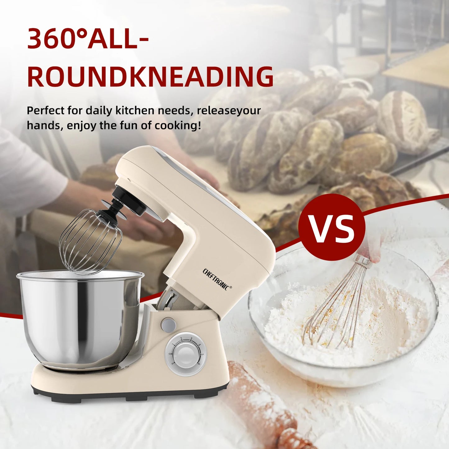 5 Qt Tilt-Head Electric Stand Mixer with 6+P Speeds