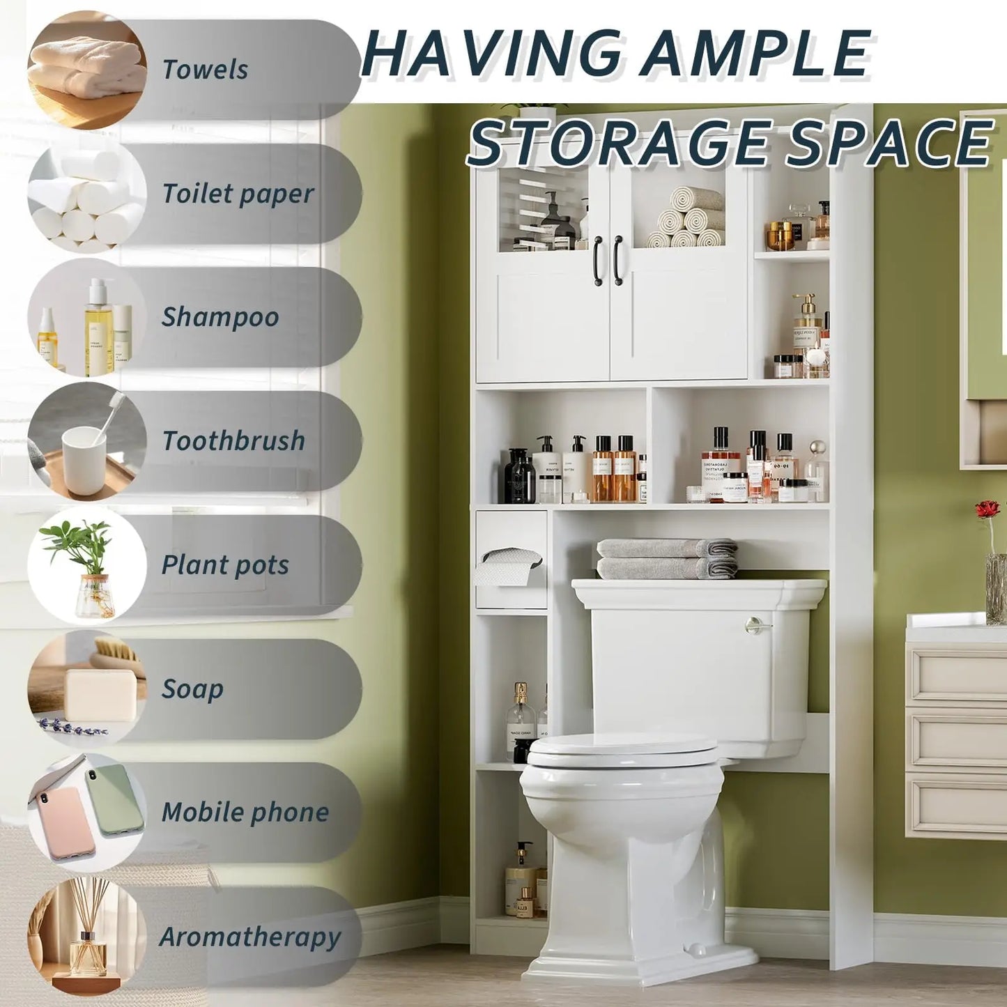 Over Toilet Storage Cabinet with Glass Door
