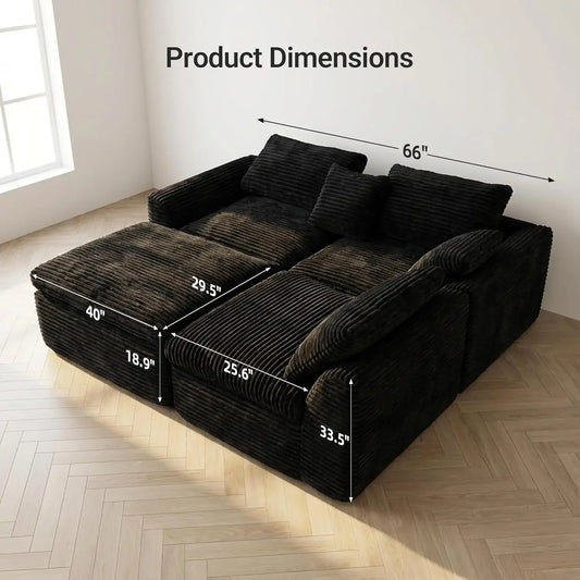 108” Cloud Corduroy Sectional Sofa with Deep Seating Comfort