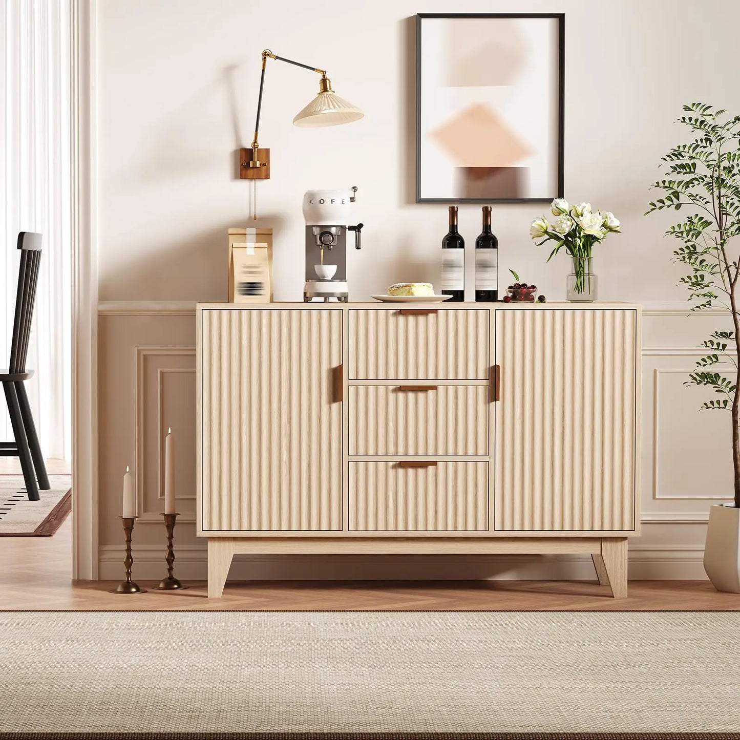 47.2" Fluted Buffet Cabinet With 3 Drawers & 2 Doors