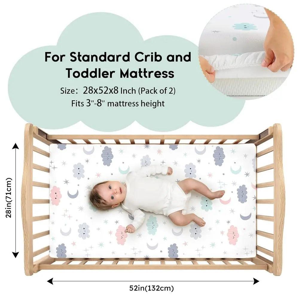 2-Pack, Cloud-Printed Microfiber Crib Sheets, 28x52x8in