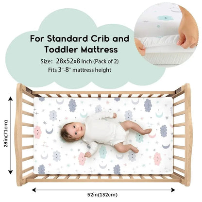 2-Pack, Cloud-Printed Microfiber Crib Sheets, 28x52x8in