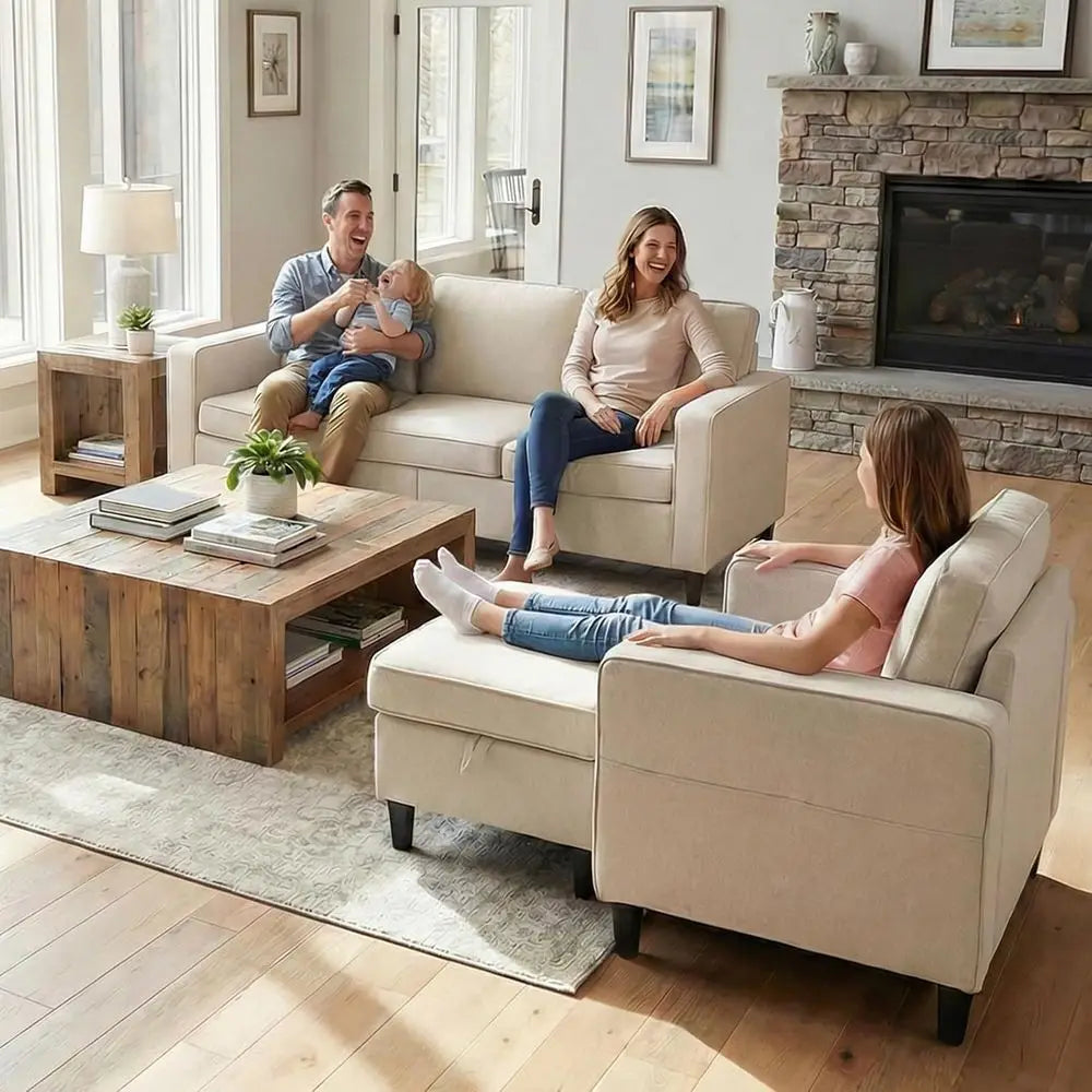 3 Pieces Sofa Couch and Chair Set with Ottoman