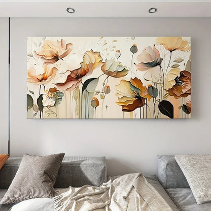 Abstract Floral Canvas Art with Flowy Petal and Leaf Design