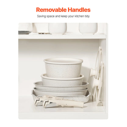 17 Piece Nonstick Cookware Set with Detachable Handle