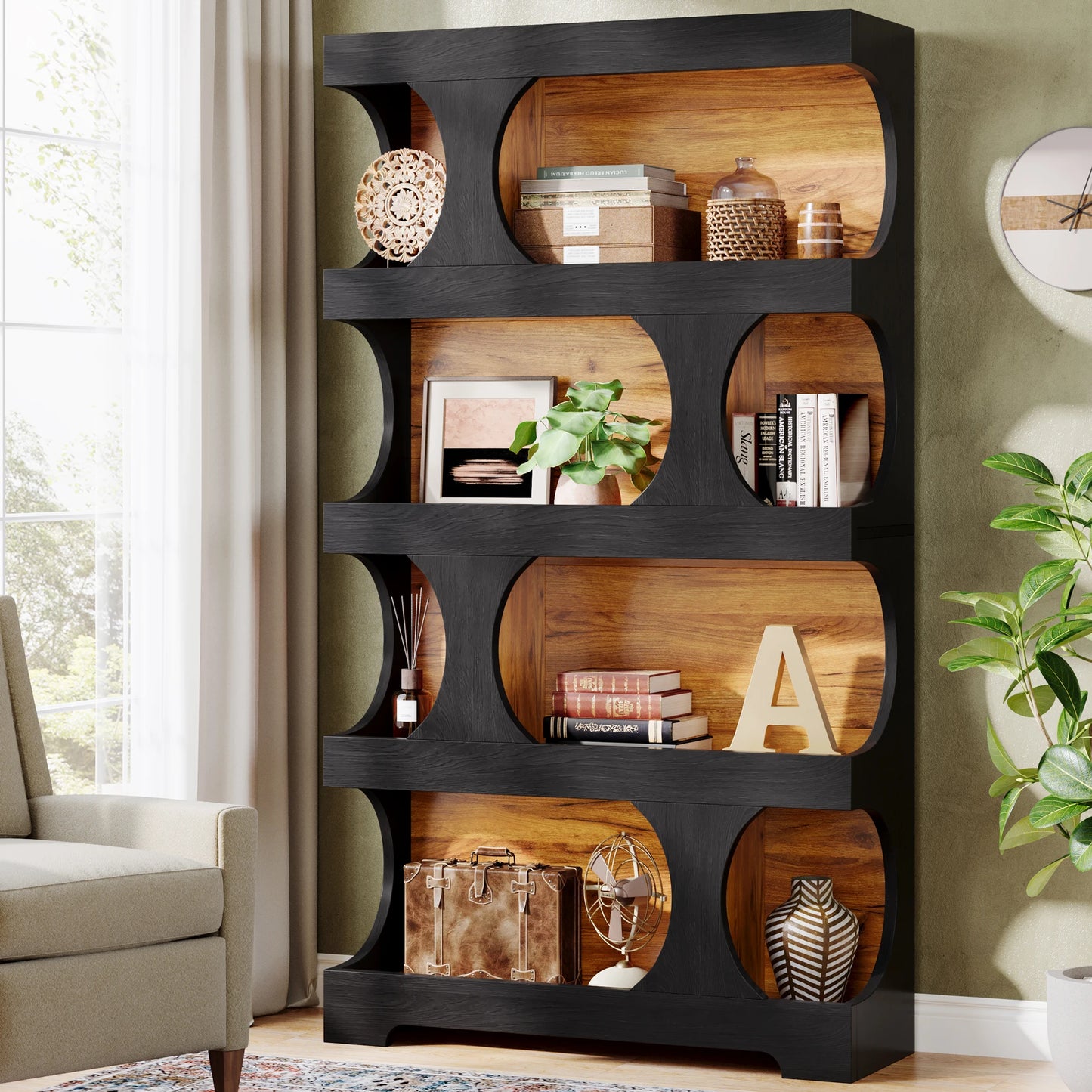 4-Tier Wood Decorative Display & Storage Shelves