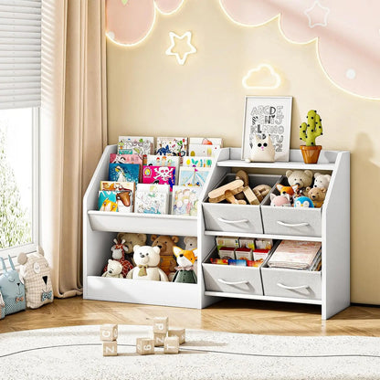 3-Tier Kids Bookshelf with Toy Storage & Drawers, White