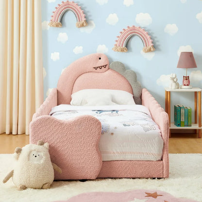 Cute Dinosaur-Shaped Wooden Kids Bed with Safety Guardrail