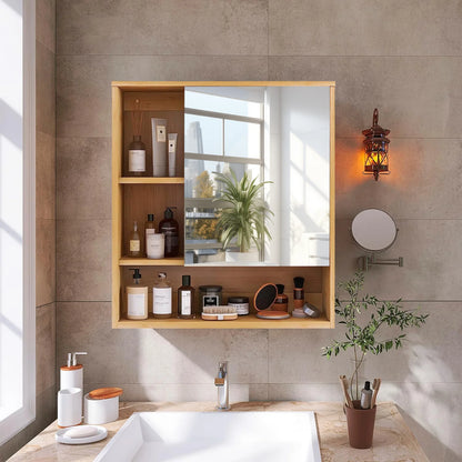 Bamboo Bathroom Medicine Cabinet with Mirror & Shelves