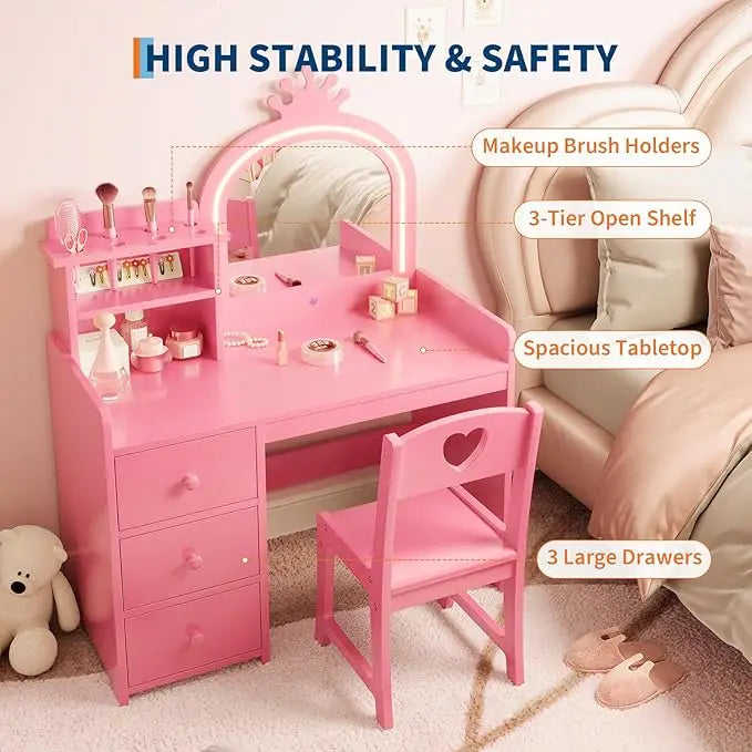 2 in 1 Princess Makeup Vanity Desk & Chair