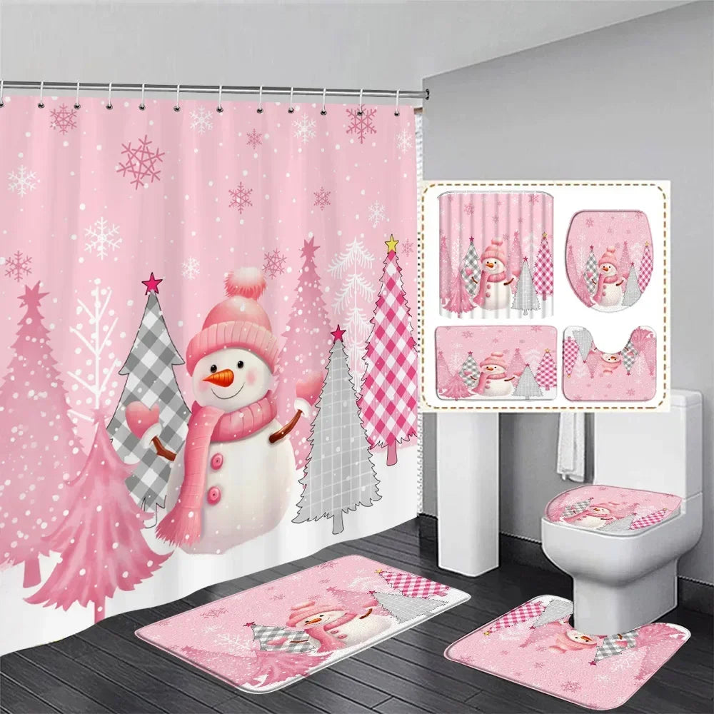 Christmas Shower Curtain & Bath Mat Set