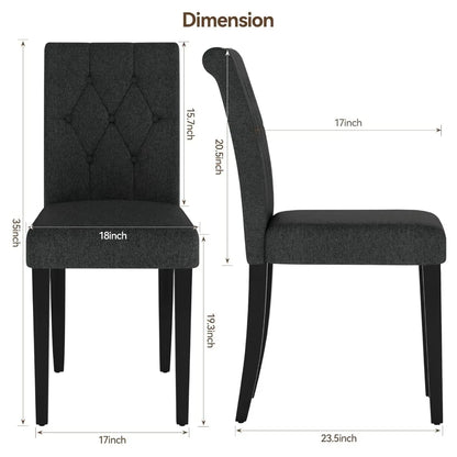 Set of 4, Button Tufted Parsons Dining Chair w/ Solid Wood Legs
