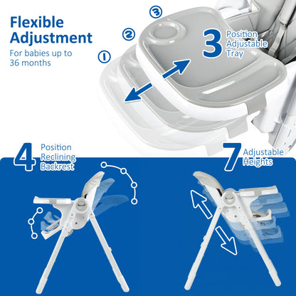 Foldable Infant High Chair with Adjustable Height and Recline