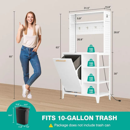 Baker's Rack with Trash Can Bin Cabinet and Power Outlet