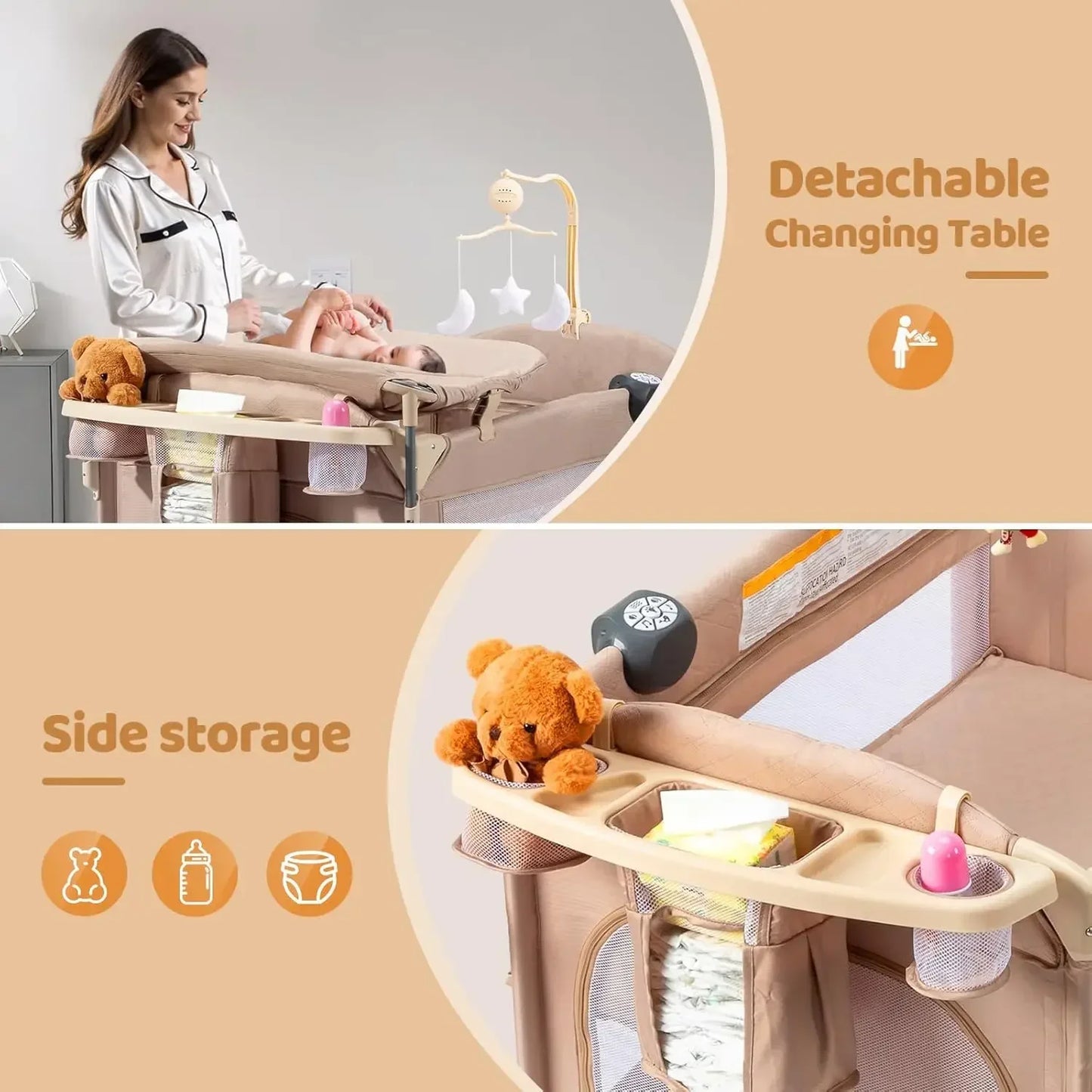 9 in 1 Bedside Bassinet with Changing Table & Music Center